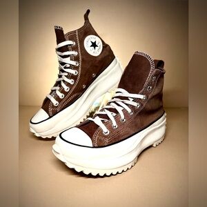 Converse Run Star Hike Platform Shoes Women's Brown Canvas High Sneakers A03061C